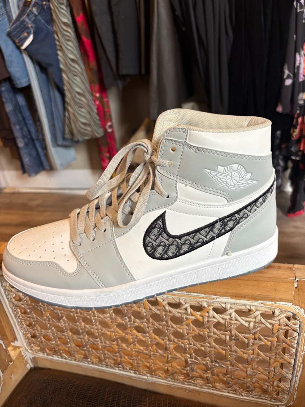 Air Dior x Nike Style High-Top Sneakers in Light Gray and White “ Dior inspired’